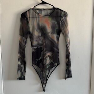 Abstract Print Long Sleeve Bodysuit